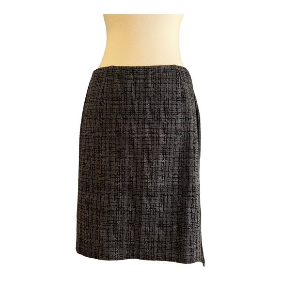 EXPRESS Gray Tweed Skirt Velvet Details Metallic Thread Elastic Waist Medium EUC - Picture 4 of 6